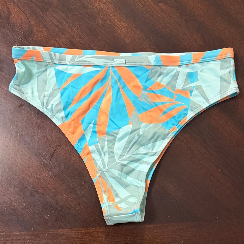 NWT ROXY Tropical Print Bikini Bottoms in Aqua & Orange